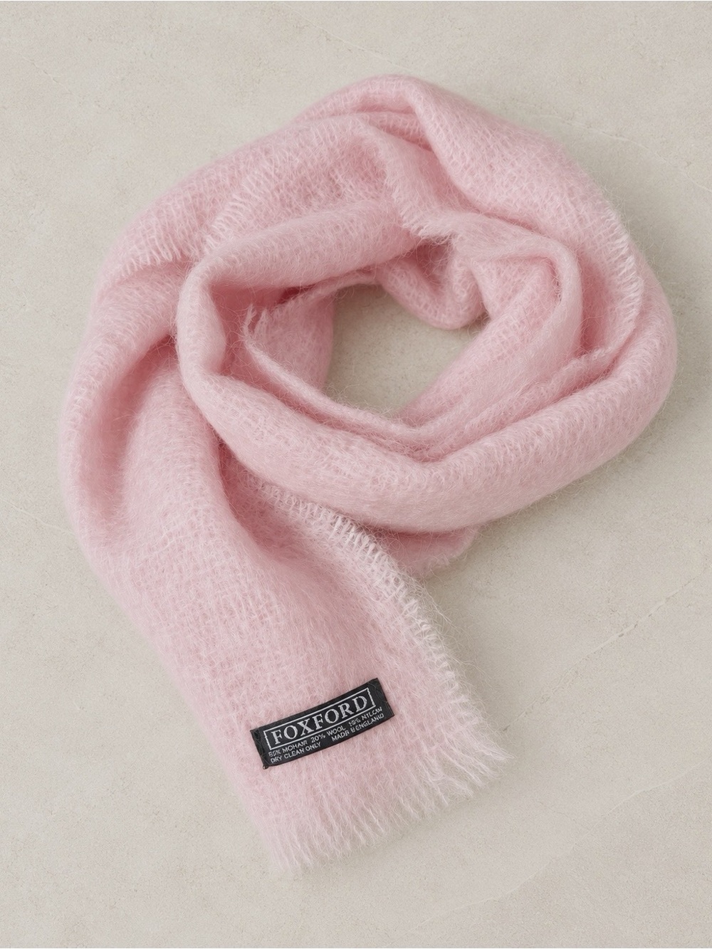 Foxford Made In Ireland Woman Pastel Pink Mohair Wool Scarf Luxury Classic Cozy